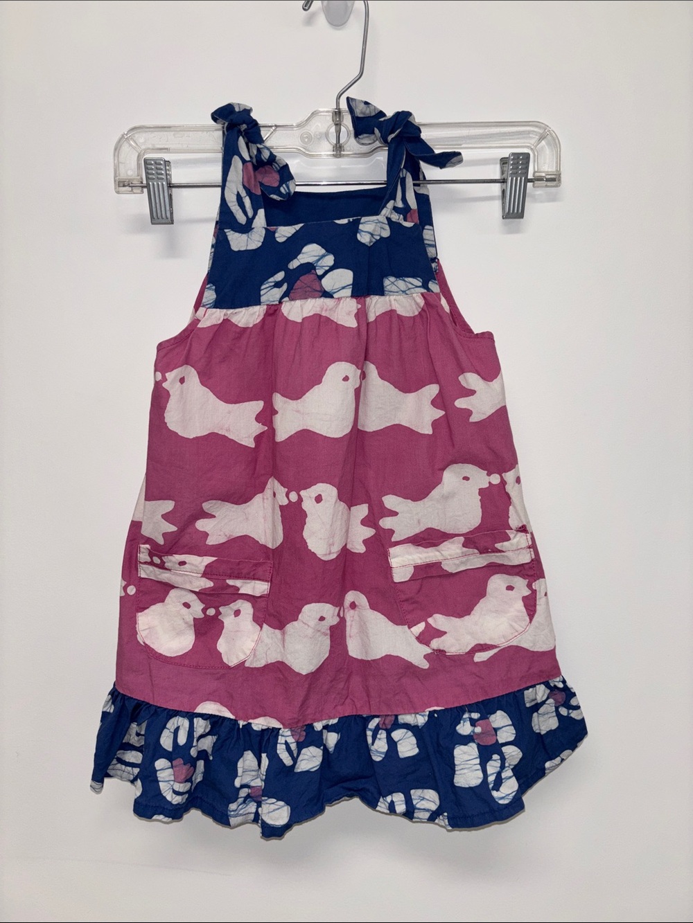 Global Mamas Sundress dress Bird Print - Pink & Navy 4